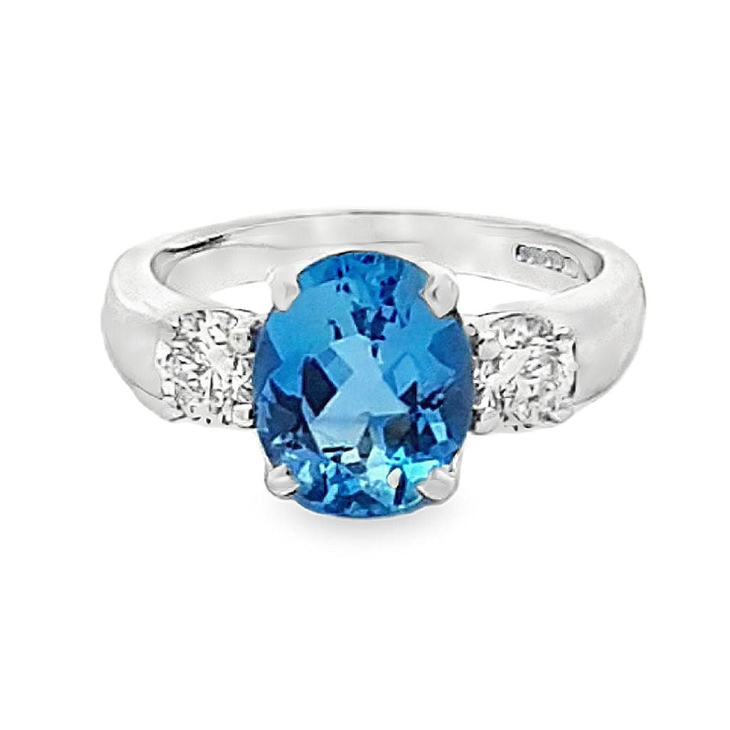 18ct White Gold Aquamarine & Diamond Trilogy Ring