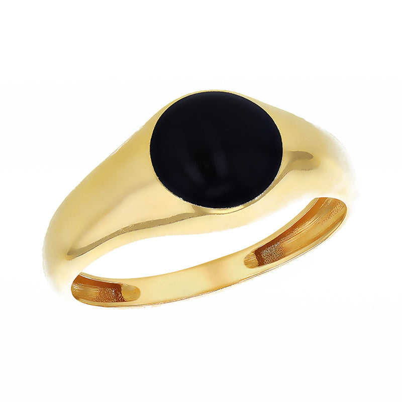 9ct Yellow Gold Round Black Enamel Signet Ring