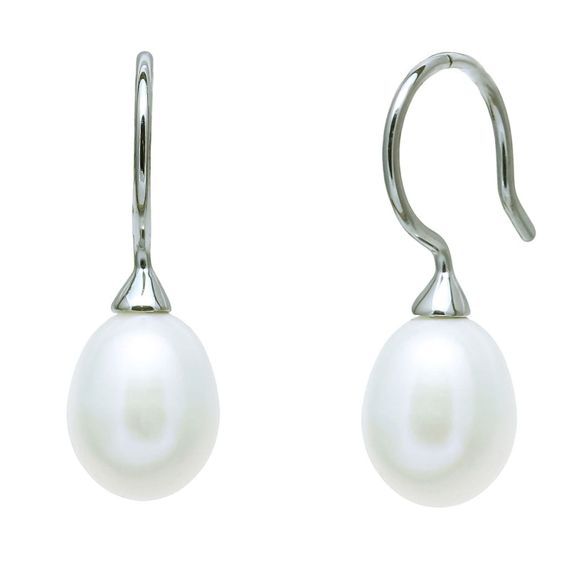 Silver White Pearshaped Cultured Freshwater Pearl Drop Earrings