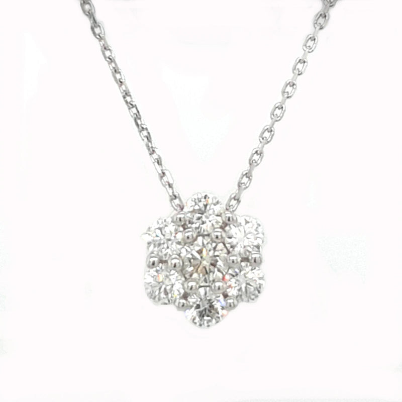 18ct White Gold 0.49ct Diamond Flower Cluster & Chain