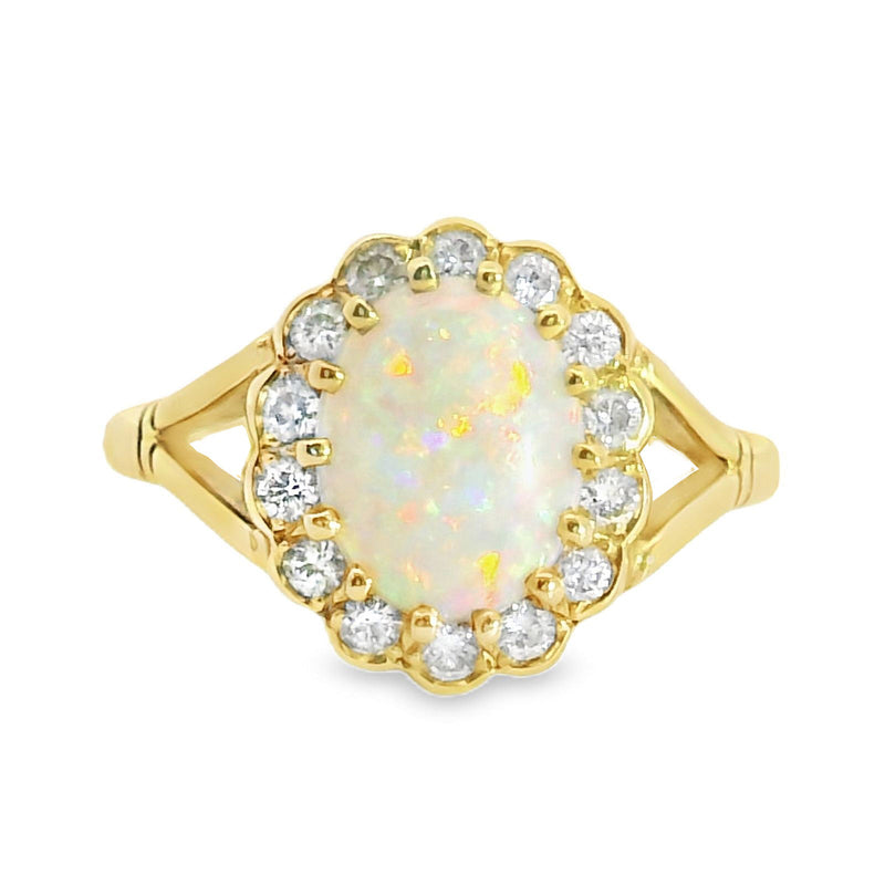 18ct Yellow Gold Opal & Diamond Cluster Ring