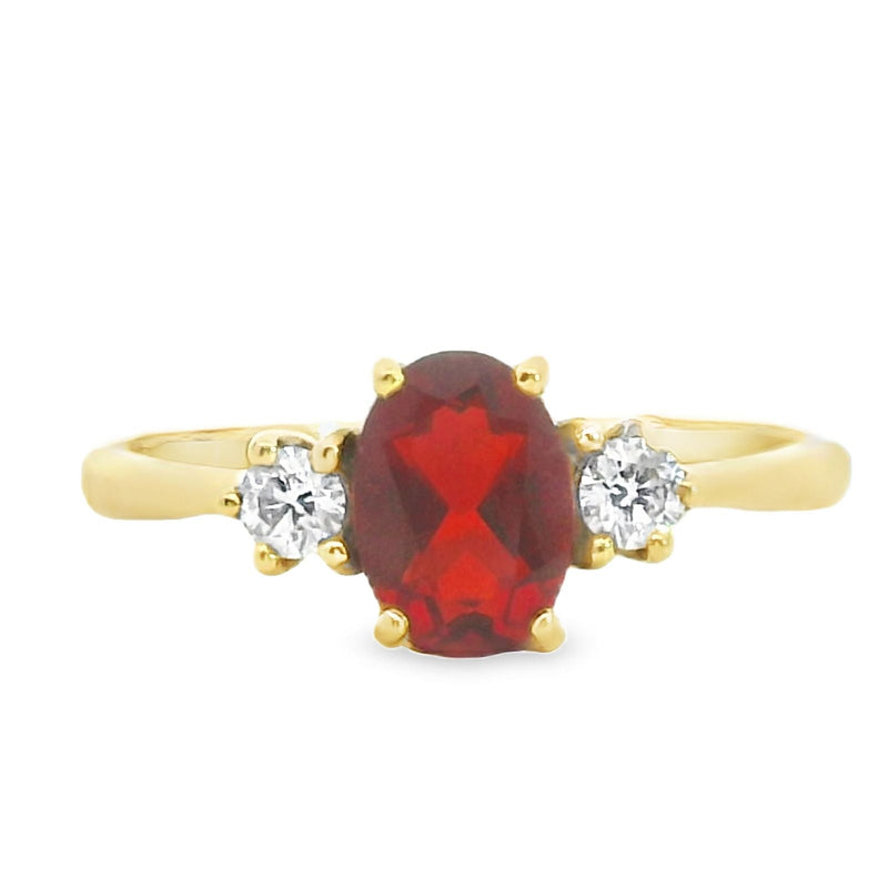 18ct Yellow Gold Fire Opal & Diamond Trilogy Ring