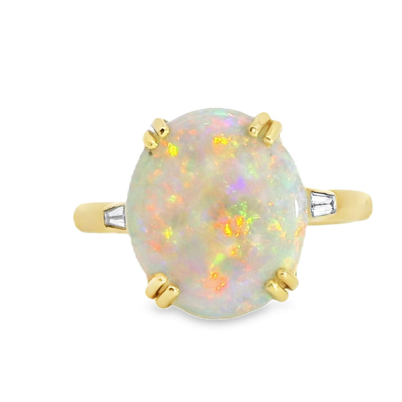 18ct Yellow Gold Opal  & Diamond Trilogy Ring