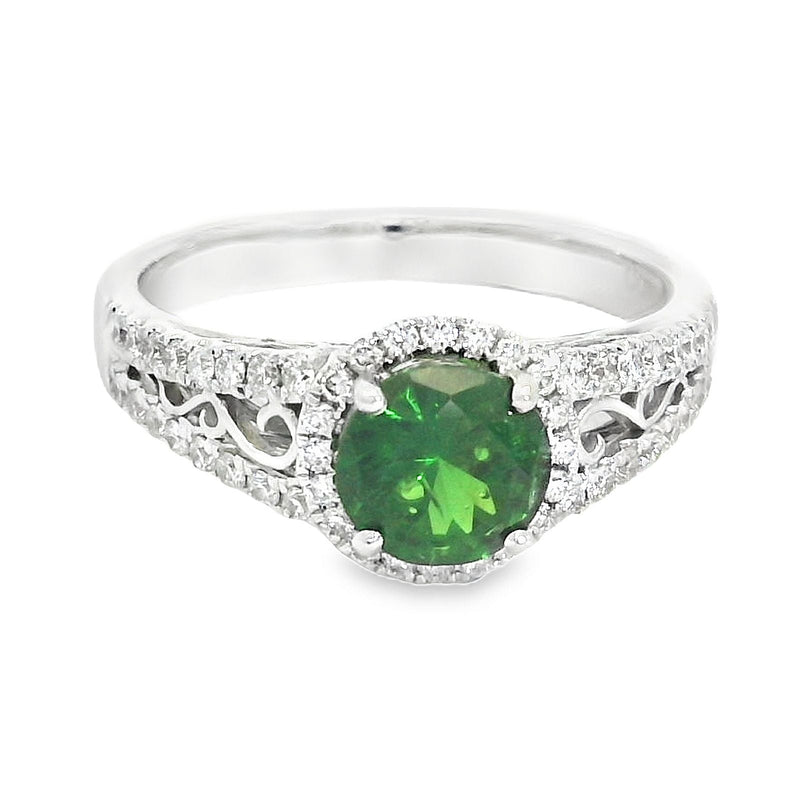 18ct White Gold Tsavorite Green Garnet & Diamond Cluster Ring