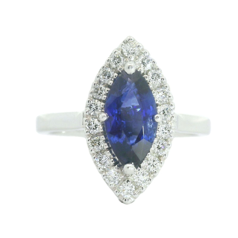 Platinum Sapphire And Diamond Marquise Shaped 1.77ct Cluster Ring