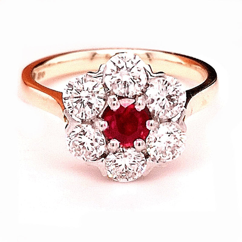 18ct Yellow Gold Ruby & Diamond Round 1.92ct Cluster Ring