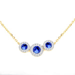 9ct Yellow Gold Diamond Laboratory Grown Sapphire Trio Cluster Necklet