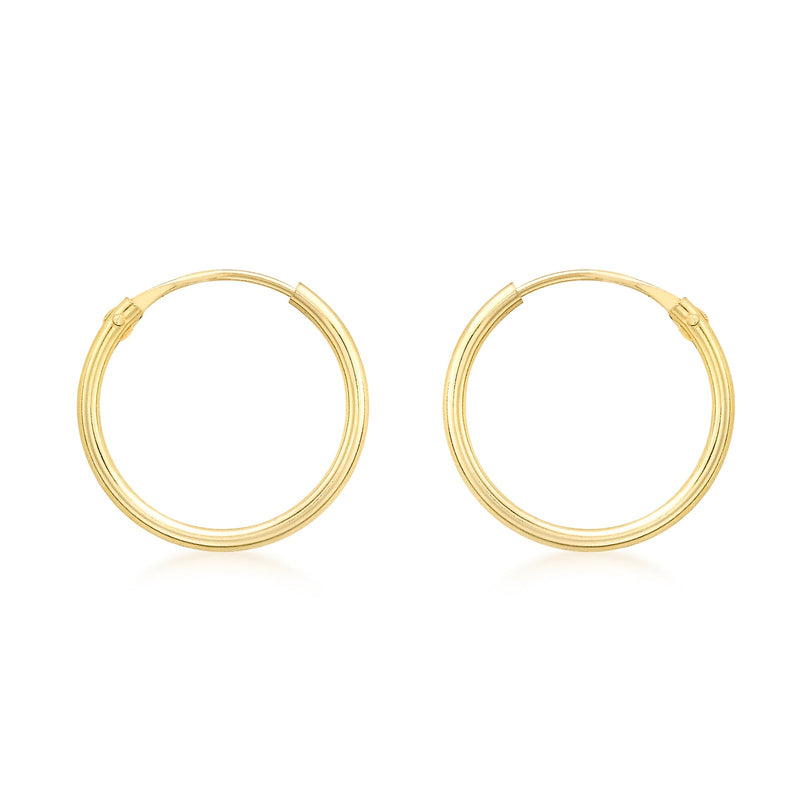 9ct Yellow Gold 13mm Plain Hoop Earrings