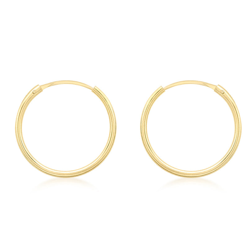 9ct Yellow Gold 15mm Plain Hoop Earrings