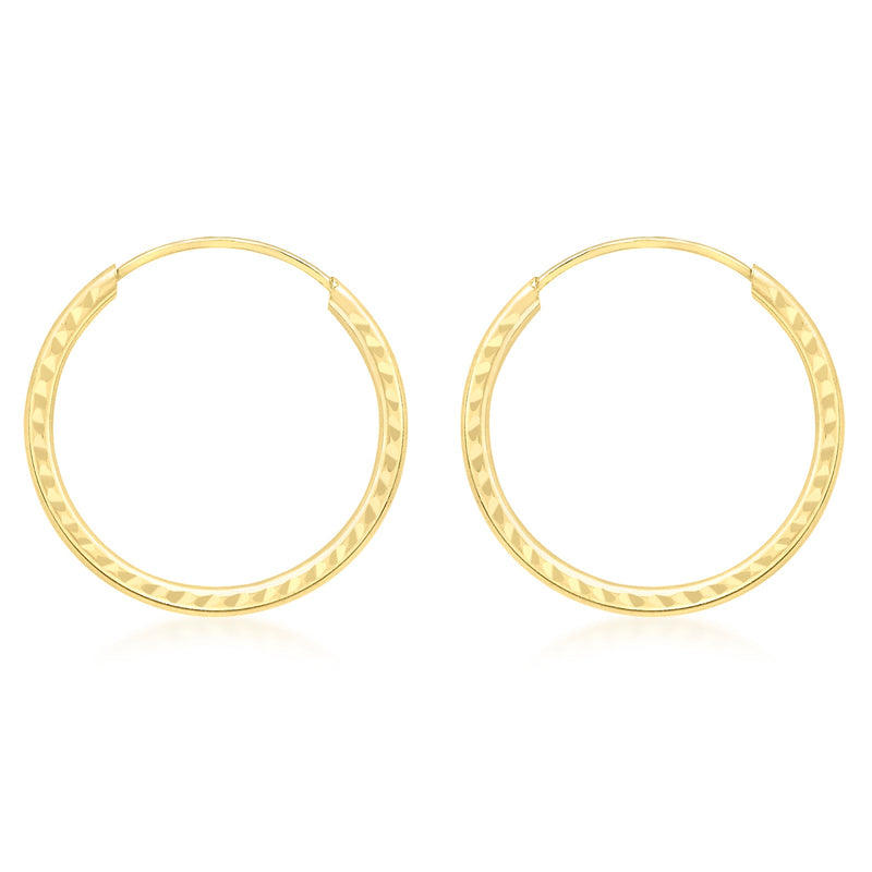 9ct Yellow Gold 18mm Diamond Cut Sleeper Hoop Earrings