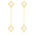 9ct Yellow Gold Mother of Pearl Clover Drop Earrings