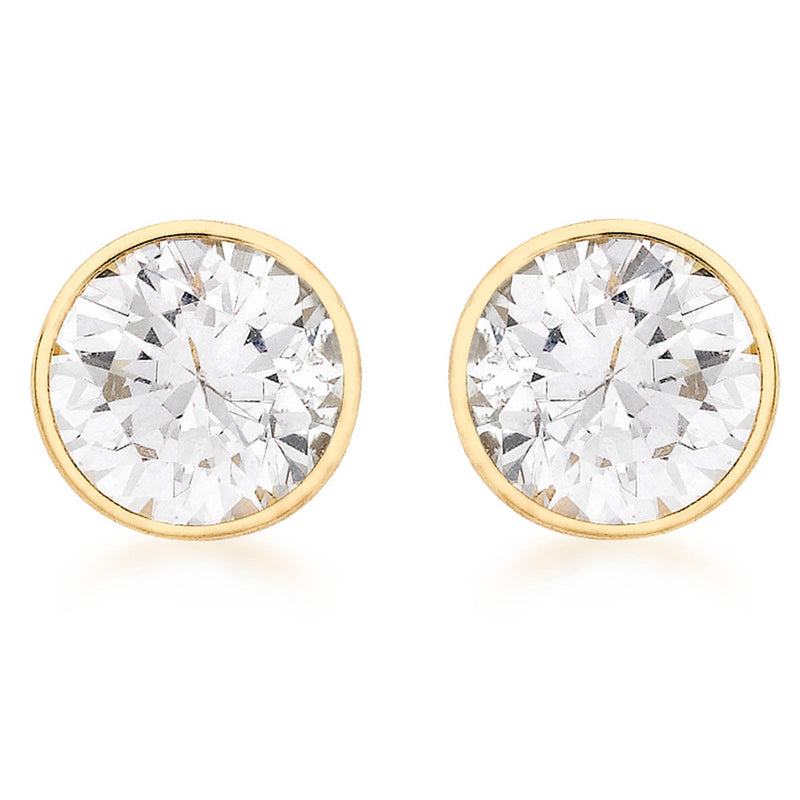 9ct Yellow Gold 7mm Round Rubover Cubic Zirconia Stud Earrings