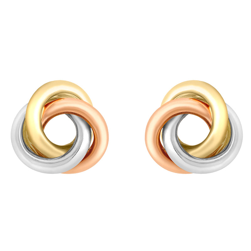 9ct White, Yellow & Rose Gold Knot Stud Earrings