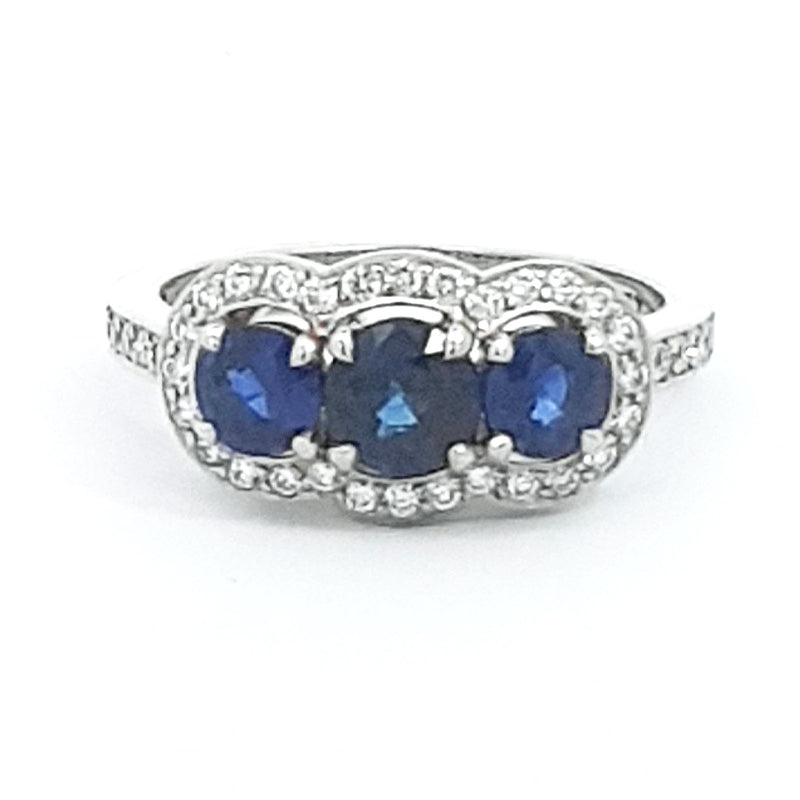 Platinum Three Sapphire And Diamond 1.82ct Cluster Ring