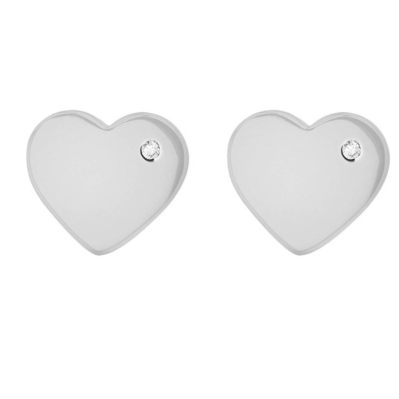 Silver 10mm 1 Cubic Zirconia Heart Stud Earrings