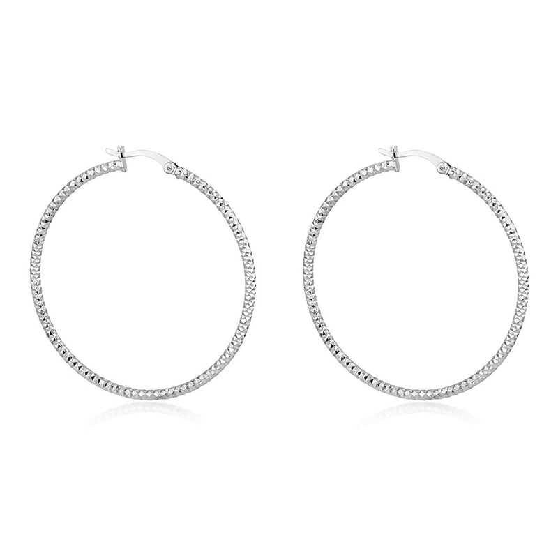 Silver 50mm Diamond Cut Creole Hoop Earrings