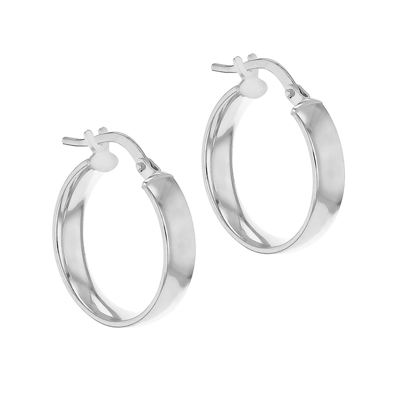 Silver 14mm Plain Creole Hoop Earrings