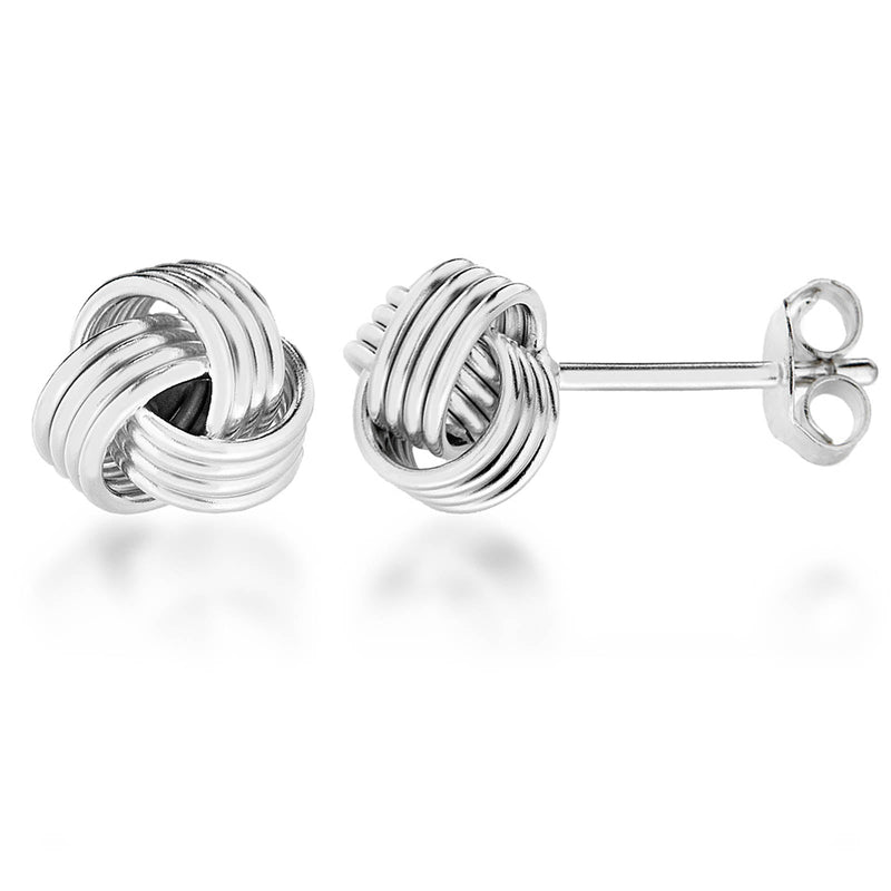 Silver 8mm Ribbed Textured Knot Stud Earrings