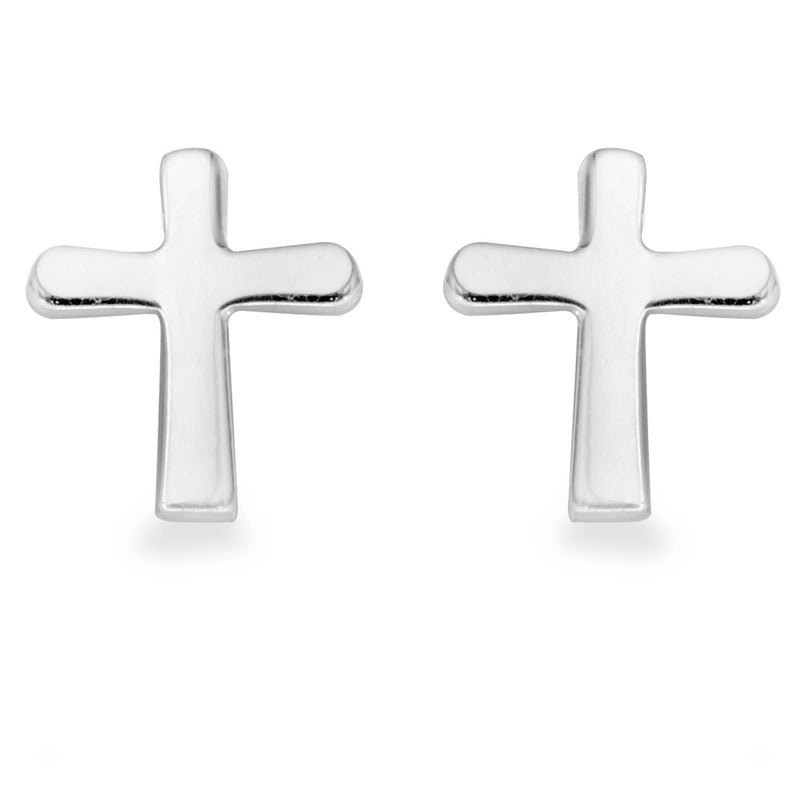 Silver Plain Cross Stud Earrings