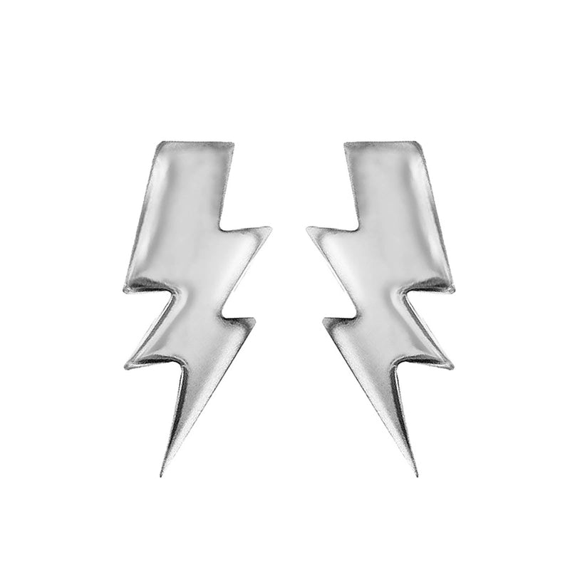 Silver Plain Lightening Bolt Stud Earrings