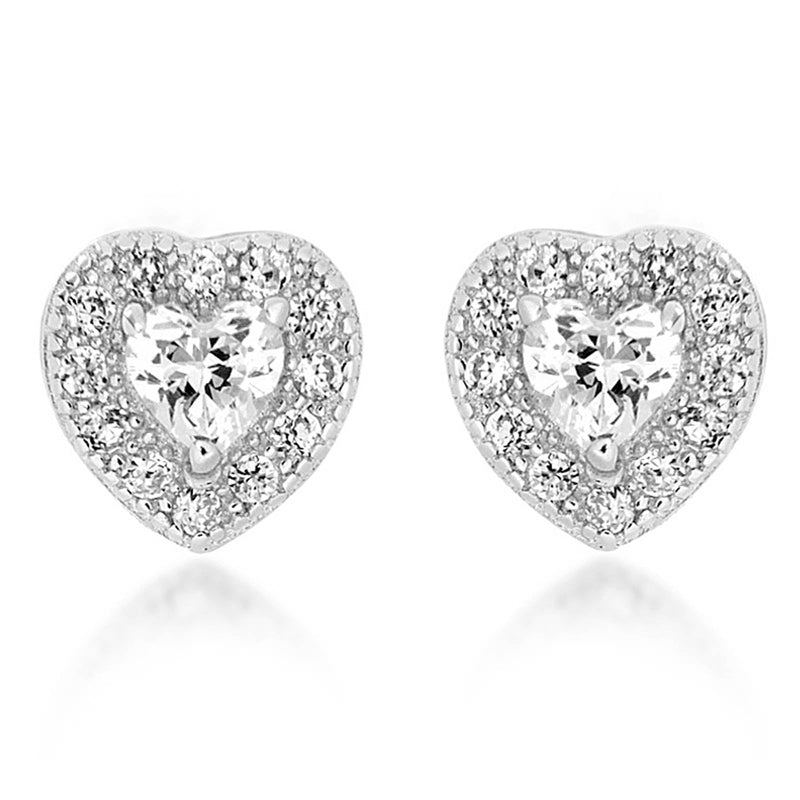 Silver Cubic Zirconia Heart Cluster Stud Earrings