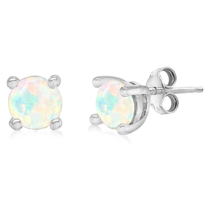 Silver 4mm Opal Stud Earrings