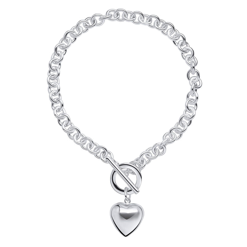 SIL PUFFED HEART T-BAR BRACELET