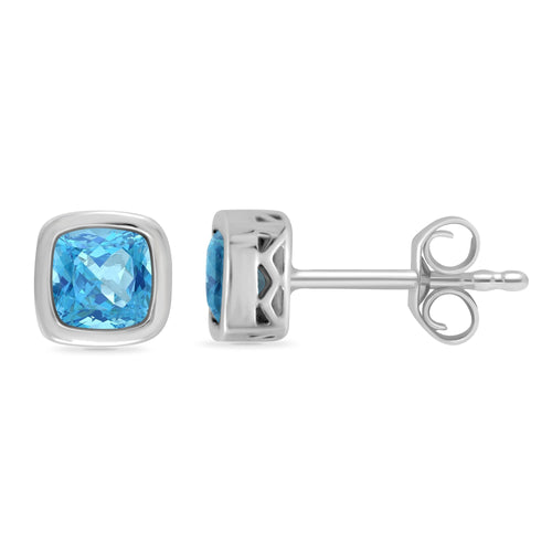 9W 5MM CUSHION BLUE TOPAZ STUD EARRING