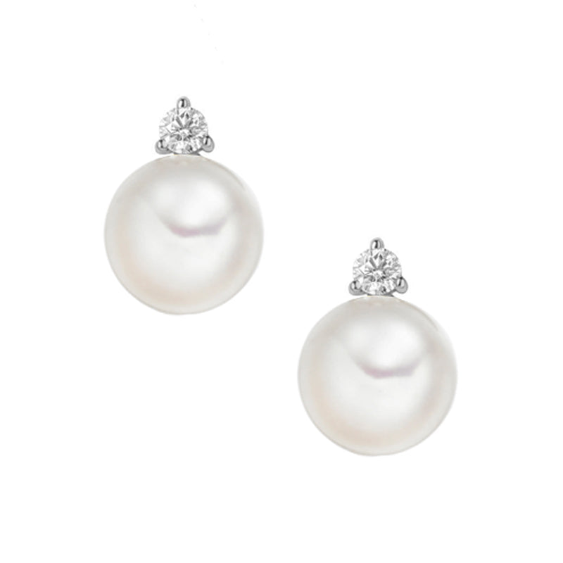 9W PEARL & DIAMOND 0.08CT STUD EARRING