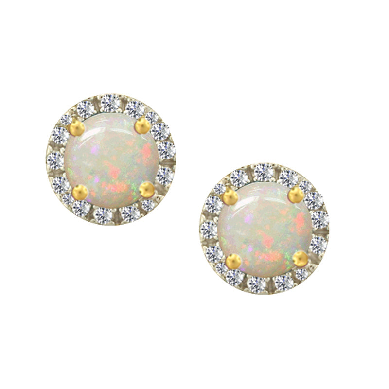 9Y 5MM OPAL & DIAMOND 0.17CT  CLUSTER STUD