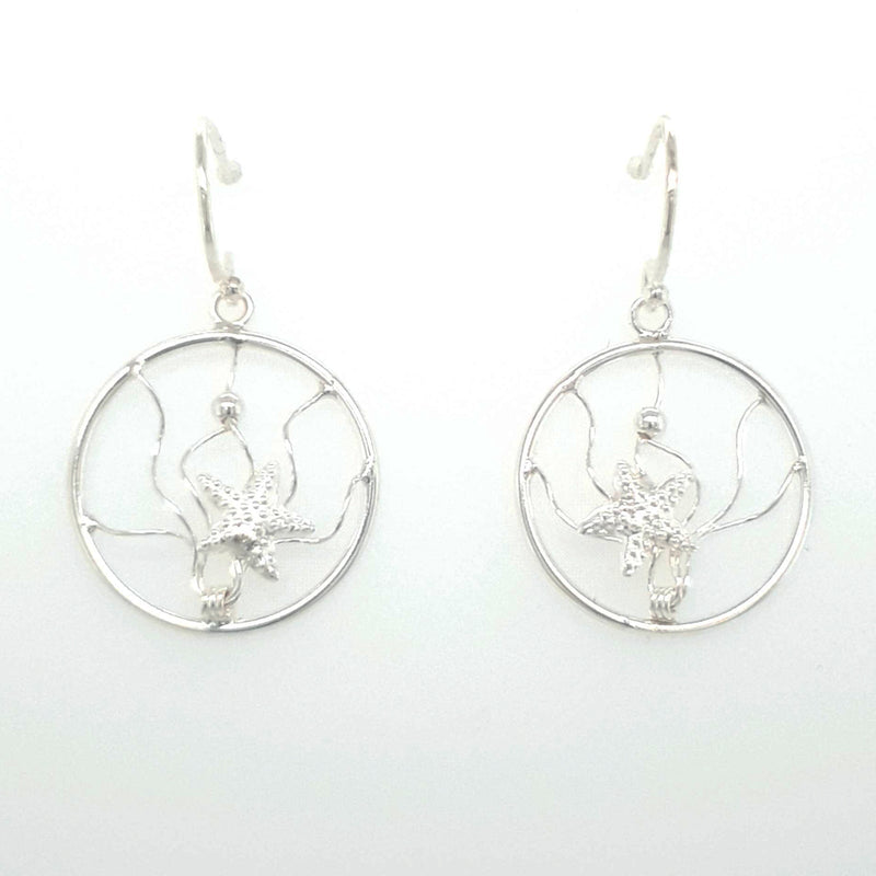 SIL 18MM CIRCLE + STARFISH DROP EARRING