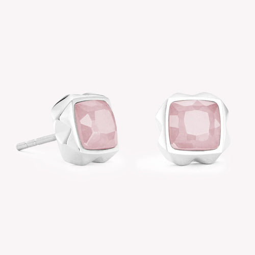 CDL SPIKES SQUARE ROSE QUARTZ SILVER-PINK EARRING