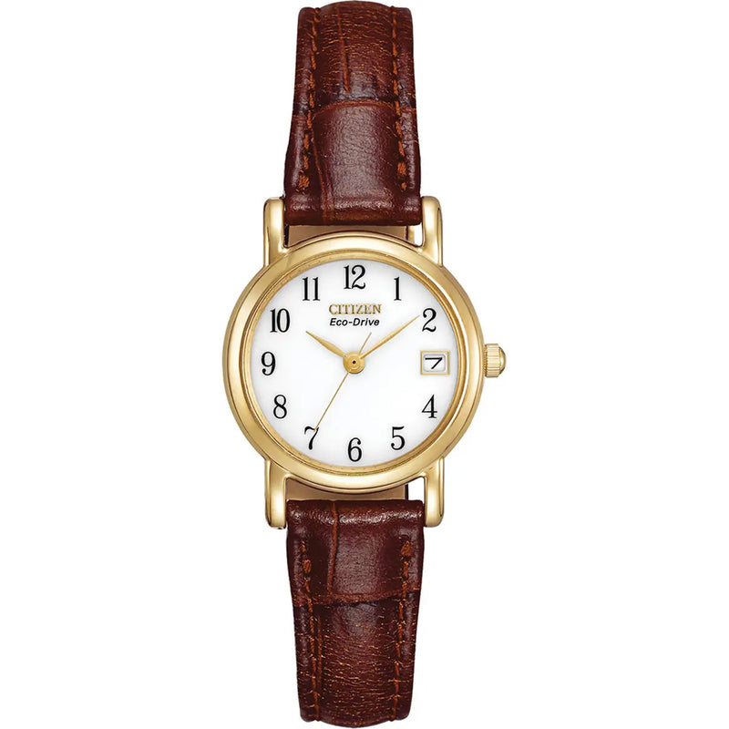 Citizen Ladies Gold Brown Strap Eco-Drive Watch EW1272-01A