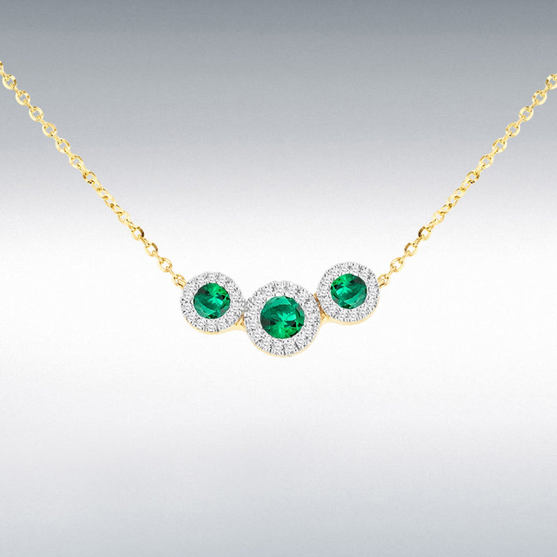 9Y DIAMOND LAB EMERALD TRIO CLUSTER NECKLET