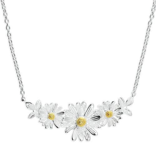 STERLING SILVER & GOLD PLATED THREE DAISY 46CM / 18' NECKLACE