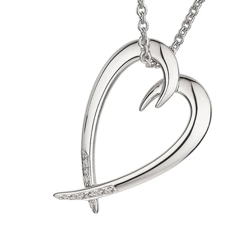 HOOK HEART PENDANT SIL & DIA & CHAIN