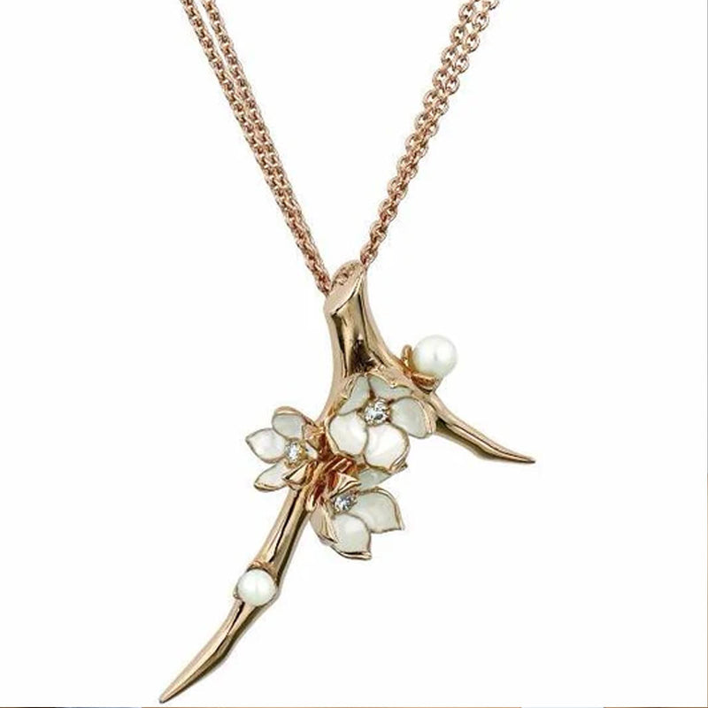 SHAUN LEANE CHERRY BLOSSOM ROLD GOLD VERMEIL DIAMOND & PEARL NECKLACE CB009.RVWHNOS