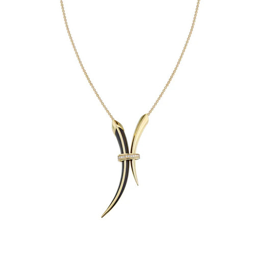 SHAUN LEANE YELLOW GOLD VERMEIL, BLACK CERAMIC & DIAMOND SABRE DECO NECKLACE SA080.YVBKNOS