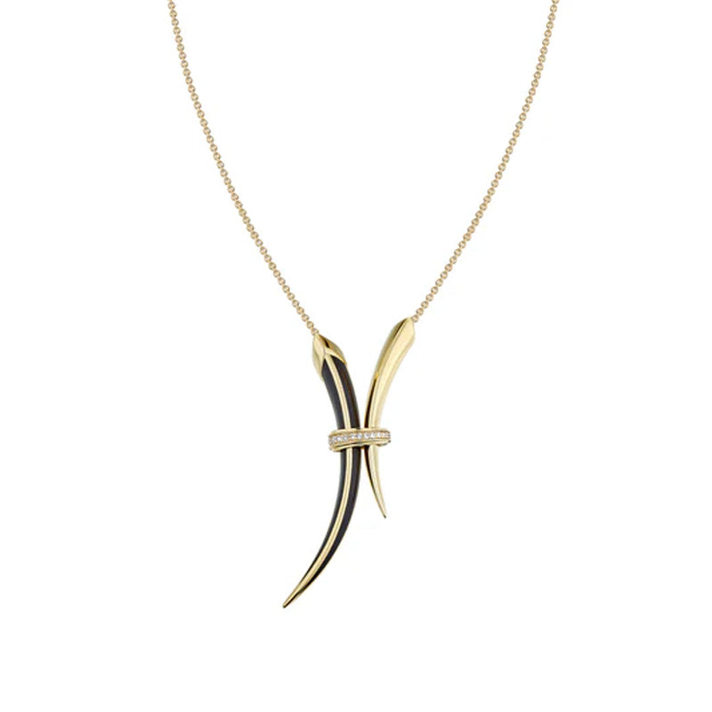 SHAUN LEANE YELLOW GOLD VERMEIL, BLACK CERAMIC & DIAMOND SABRE DECO NECKLACE SA080.YVBKNOS