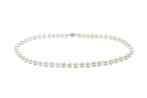 SIL WHITE 7-7.5MM CULTURED PEARL ROW WITH 7MM BALL CLASP