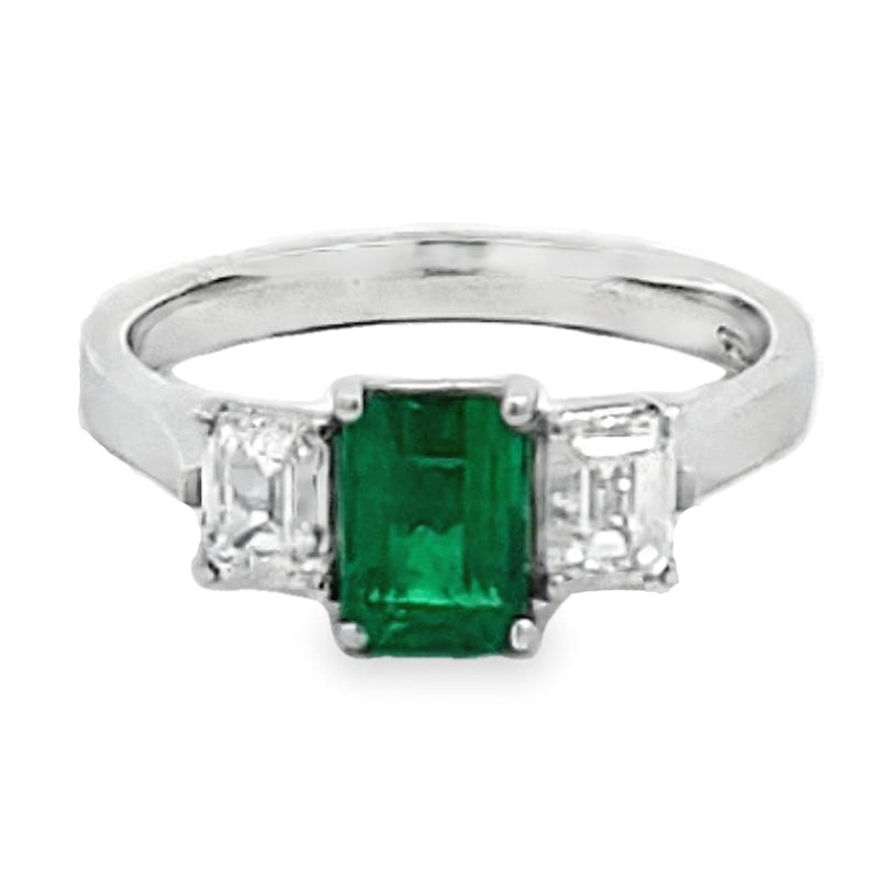 Platinum Emerald & Diamond 1.85ct Trilogy Ring