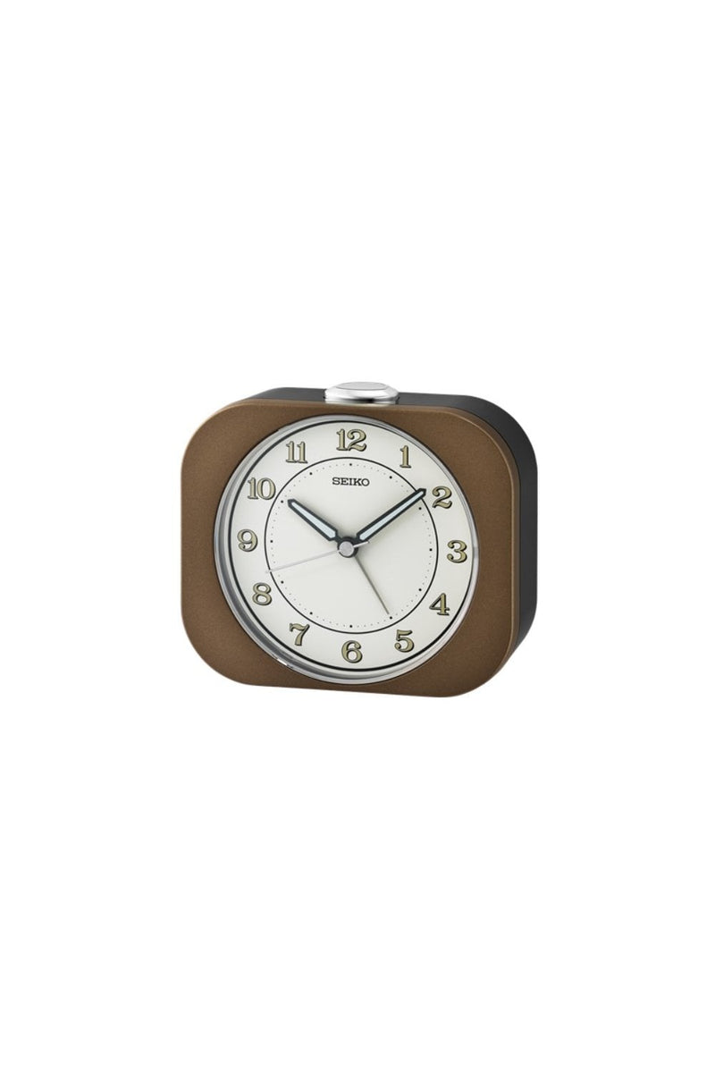 SEIKO RECTANGLE BROWN WHITE DIAL ALARM CLOCK - QHE195B