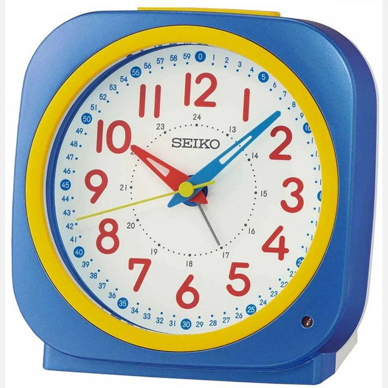 SEIKO BLUE SQUARE RED ANALOGUE ALARM CLOCK - QHE200L