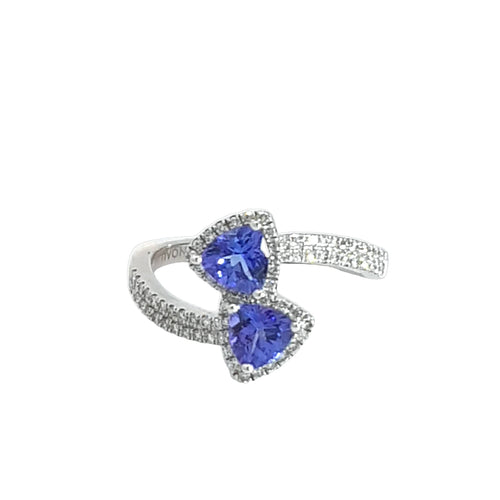 18W 2xTRILLION CUT TANZANITE 0.98CT &  DIAMONDS 0.30CT