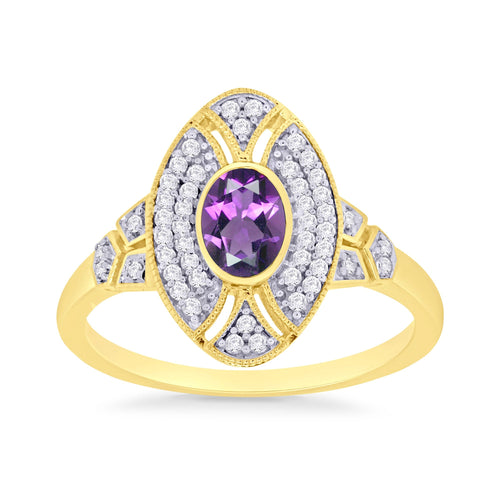 9Y OVAL AMETHYST/DIAMOND 'SHIELD' RING