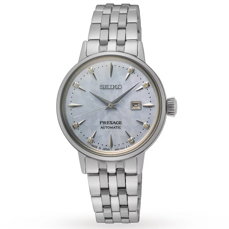 Seiko Ladies Presage Light Blue Dial Automatic Cocktail Skydiving Diamond Watch SRE007J1