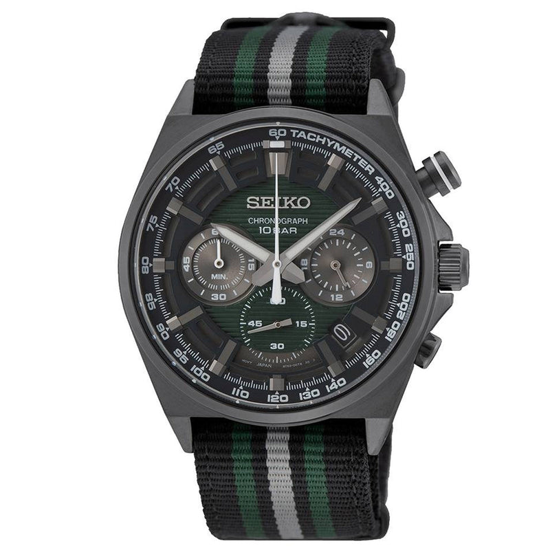 Seiko Gents Chronograph Striped Nylon Strap Quartz Watch SSB411P1