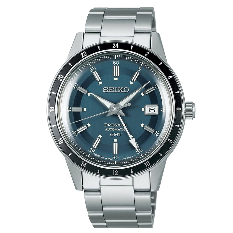 Seiko Gents Presage 'Petrol Blue' Style 60s Road Trip GMT Automatic Watch SSK009J1