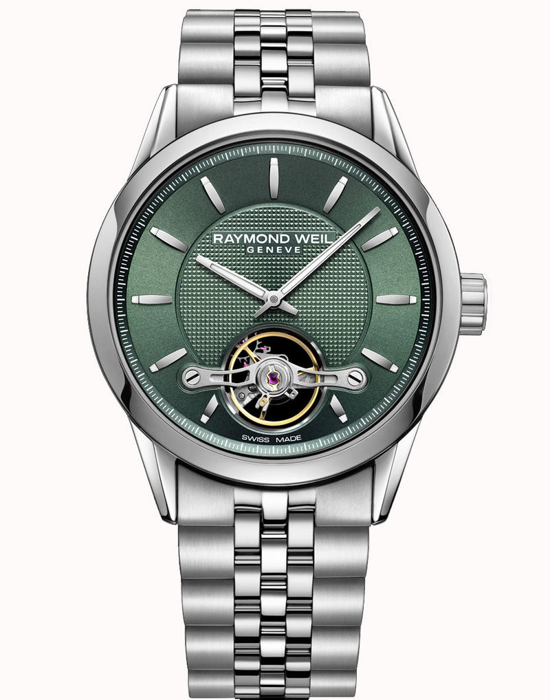 RAYMOND WEIL GENTS FREELANCER GREEN DIAL 100M WATER RESISTANT AUTOMATIC WATCH 2780-ST-52001 - Supplied By: WR Bullen Norwich